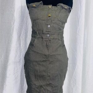 Haute Monde Strapless Khaki Dress